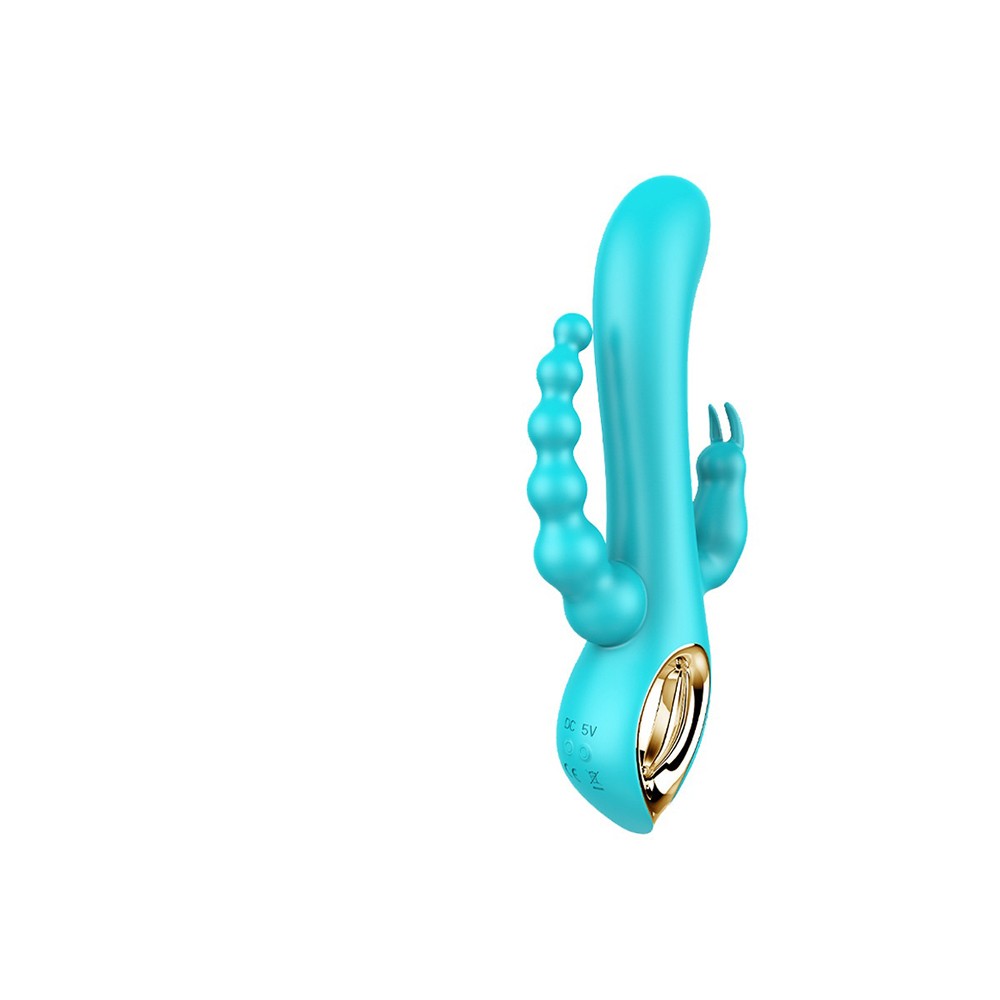 Vibromasseur rabbit bleu avec chapelet vibrant