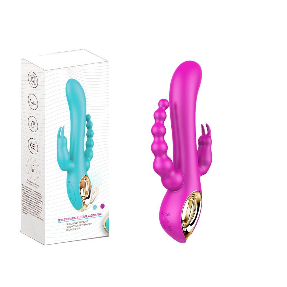 Vibromasseur Rabbit rose avec chapelet vibrant