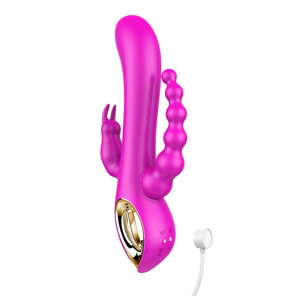 Vibromasseur Rabbit rose avec chapelet vibrant