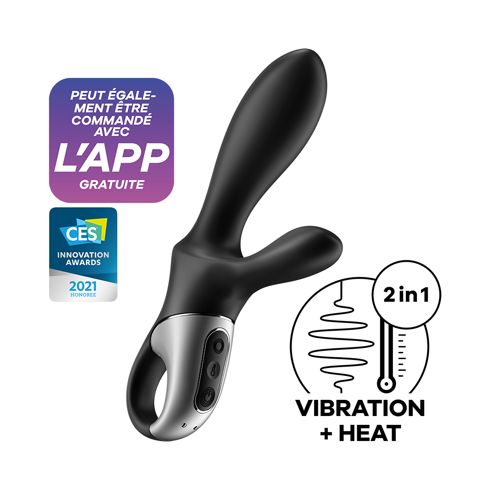 Vibromasseur rabbit noir USB, chauffant et connecté Heat Climax+ Satisfyer