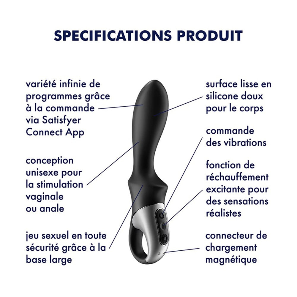 Vibromasseur noir USB, chauffant et connecté Heat Climax Satisfyer