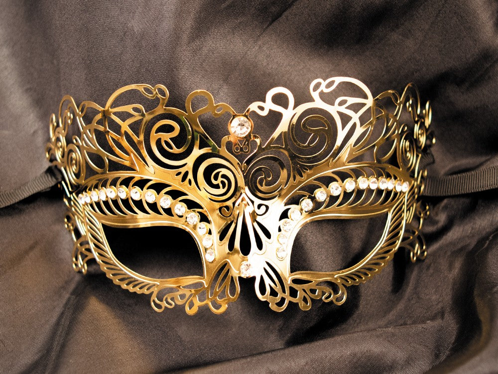 Masque vénitien Giulia rigide doré avec strass