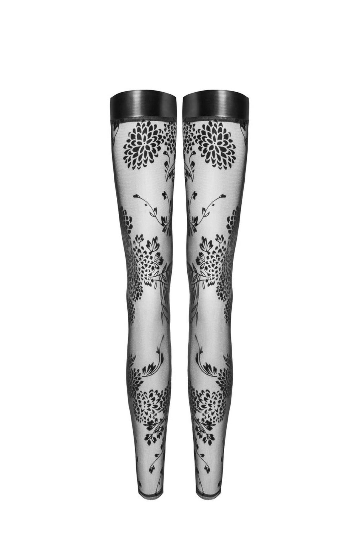 F243 Bas en tulle avec broderie flock à motifs