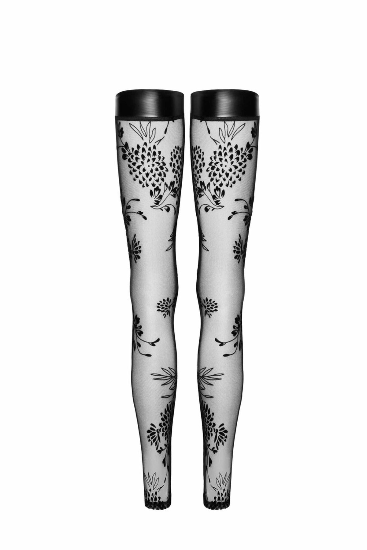 F243 Bas en tulle avec broderie flock à motifs