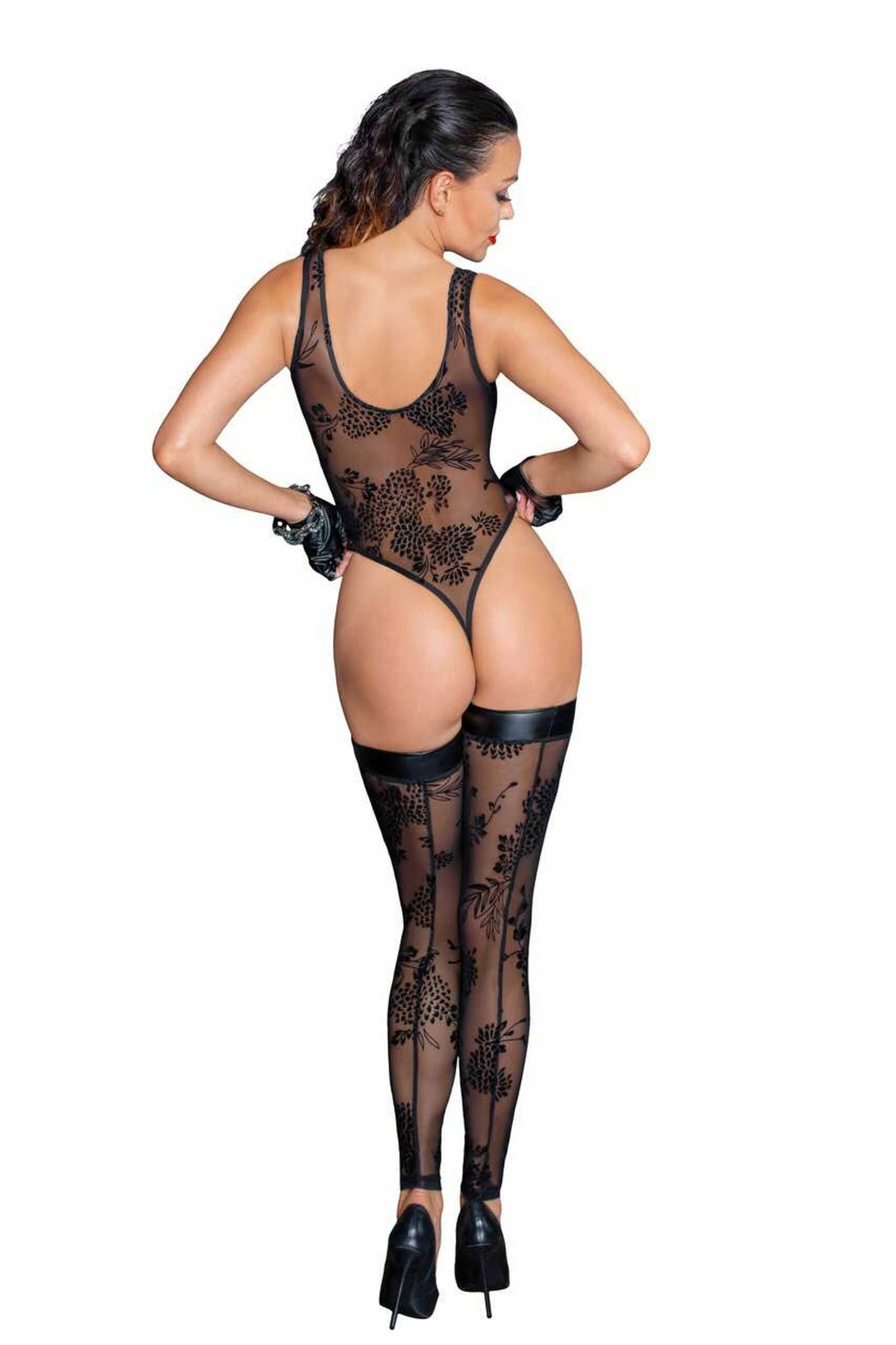 F242 Tulle body avec broderie flock à motifs
