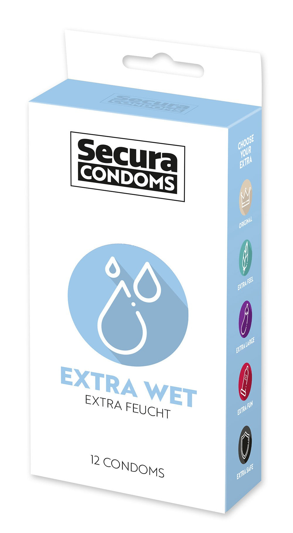 Préservatifs extra lubrifiés, en latex x12 avec réservoir Extra Wet 53 mm