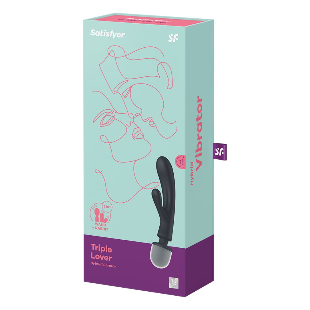 2 en 1 Vibromasseur rabbit et wand noir USB Triple Lover Satisfyer