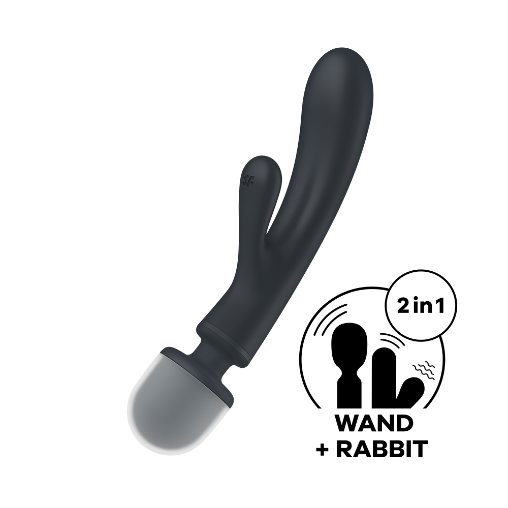 2 en 1 Vibromasseur rabbit et wand noir USB Triple Lover Satisfyer