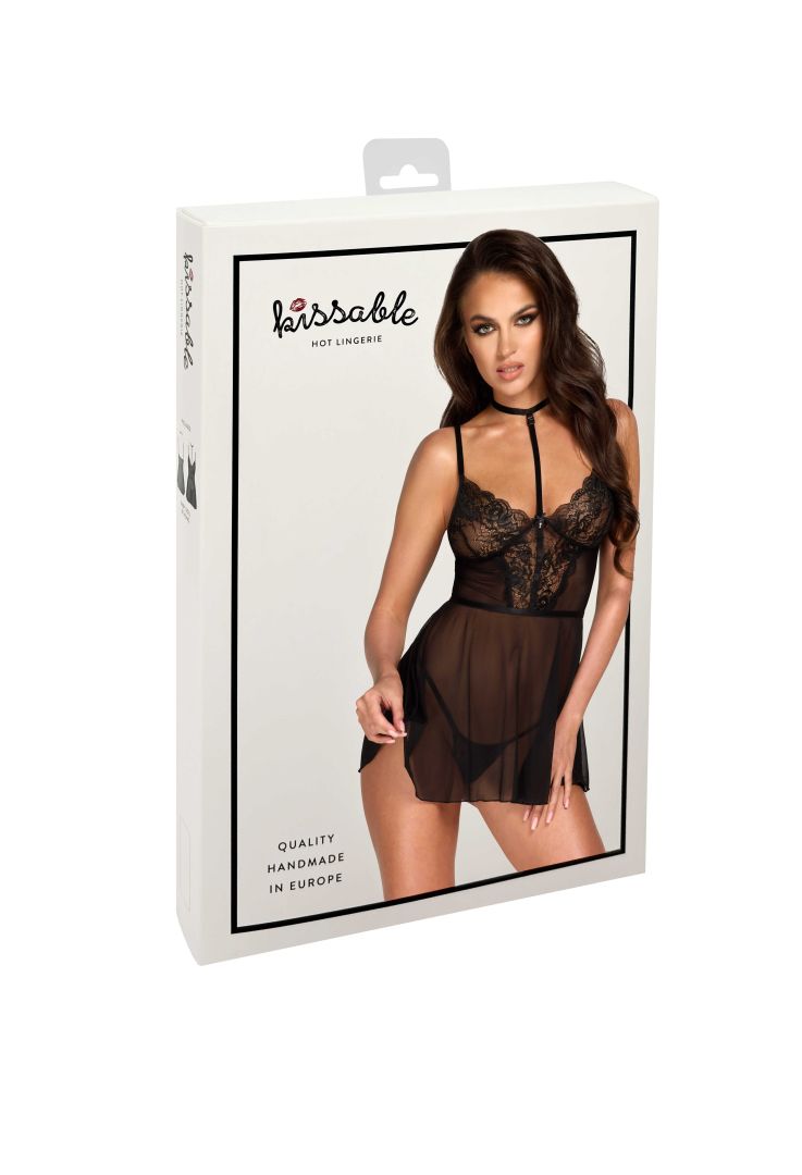First Kiss 249 babydoll et collier - noire