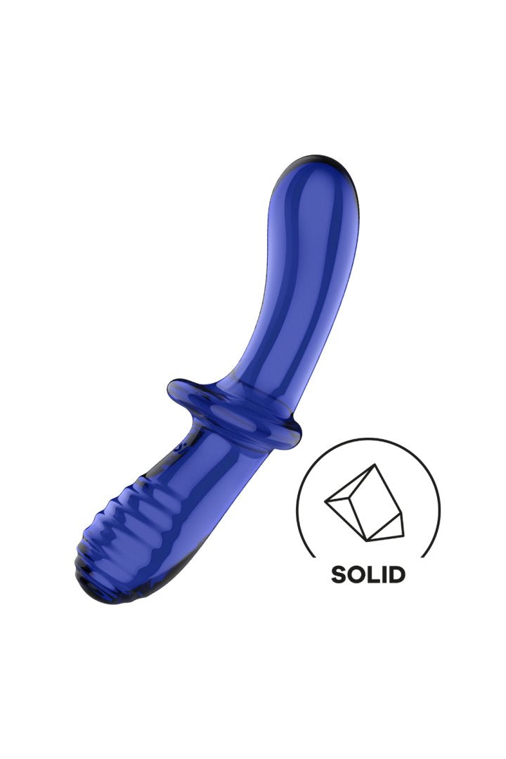 Gode en verre borosilicaté massif bleu Double Crystal Satisfyer