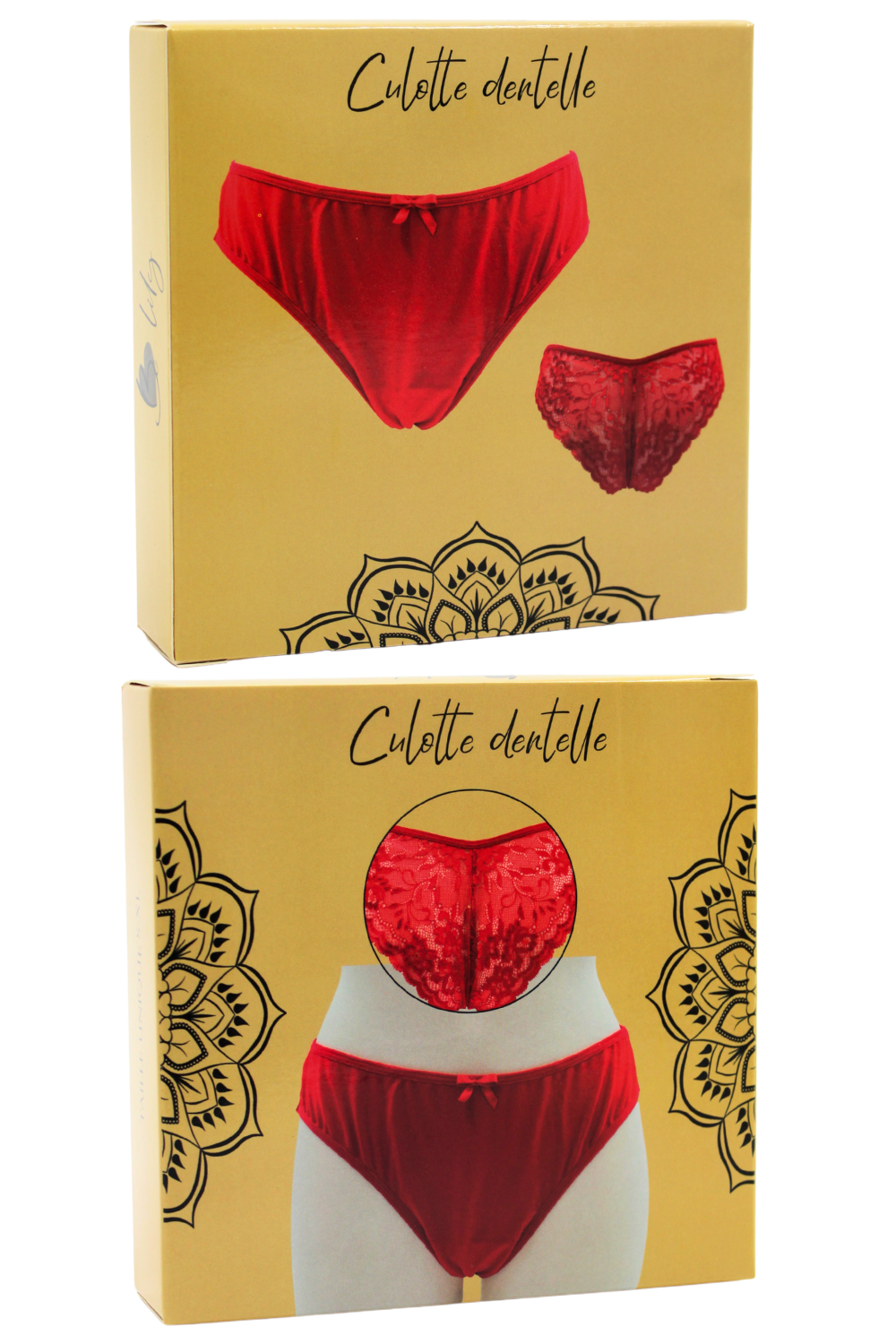 Culotte rouge en dentelle avec nœud en satin