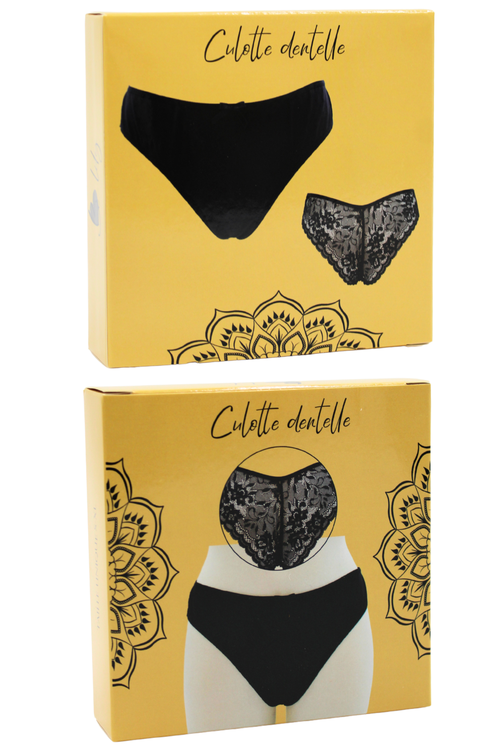 Culotte noire en dentelle avec nœud en satin