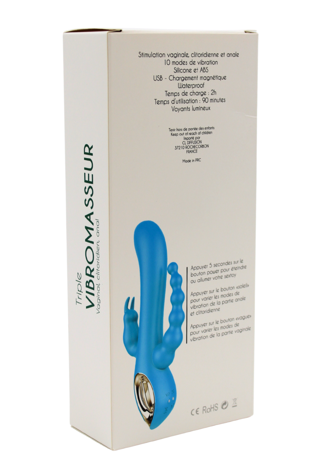 Vibromasseur rabbit bleu avec chapelet vibrant