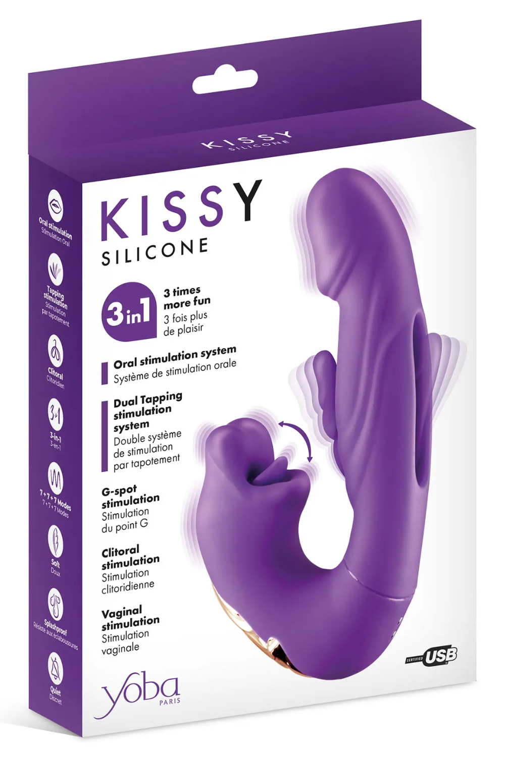 Vibromasseur rabbit 3-en-1 à triple stimulation Kissy