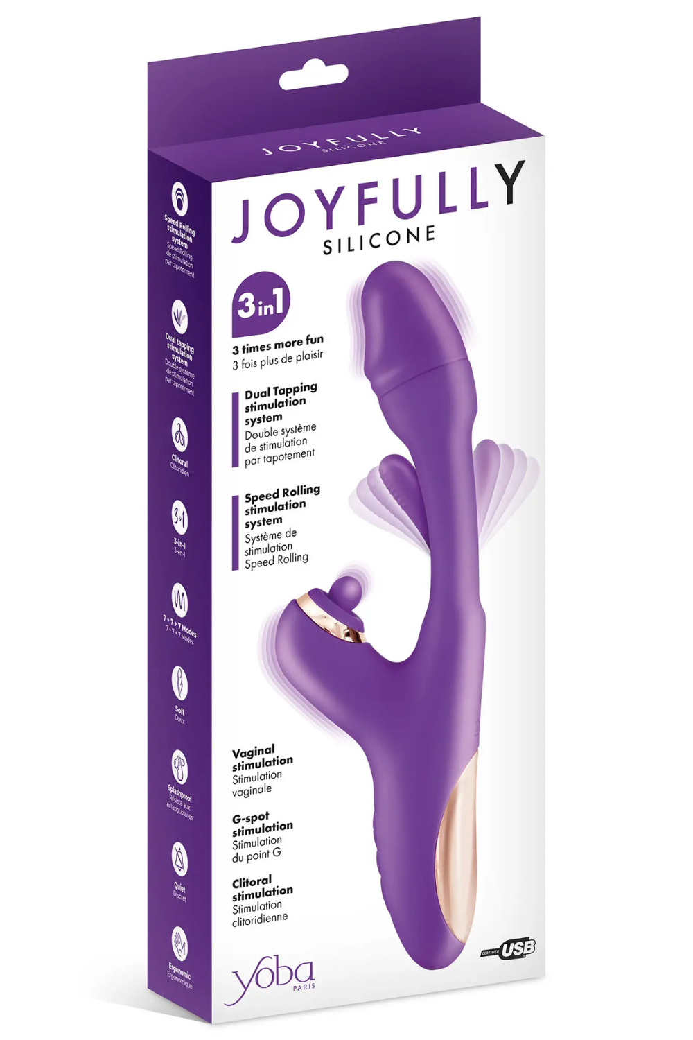 Vibromasseur rabbit 3-en-1 avec tapotements Joyfully