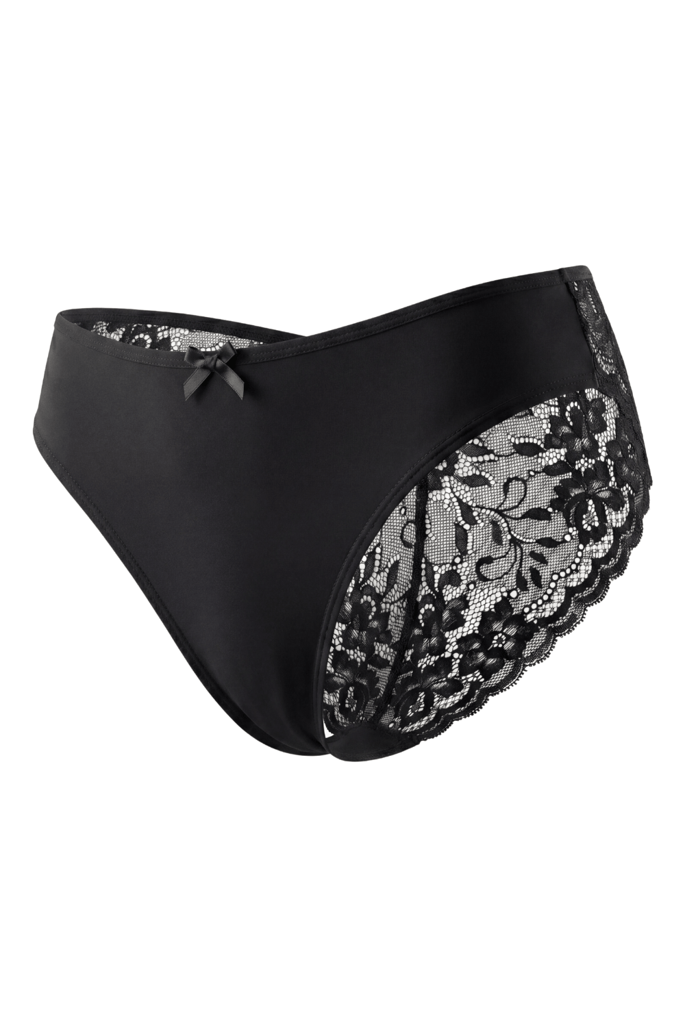 Culotte noire en dentelle avec nœud en satin
