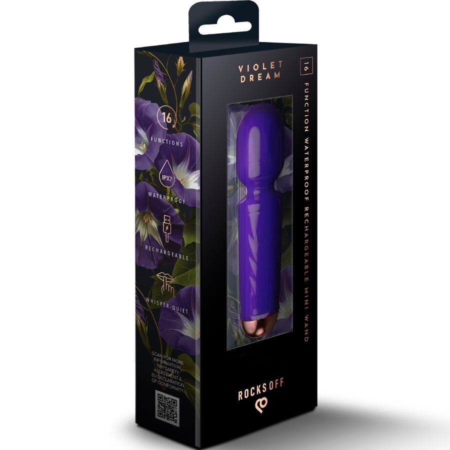 ROCKS-OFF - MINI BAGUETTE RECHARGEABLE 16 FONCTIONS TULIPE NOIRE