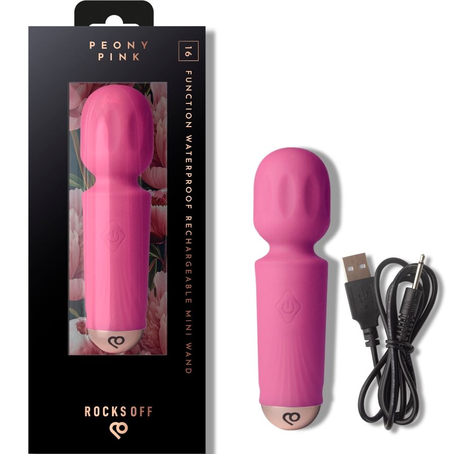 ROCKS-OFF - MINI BAGUETTE RECHARGEABLE 16 FONCTIONS TULIPE NOIRE